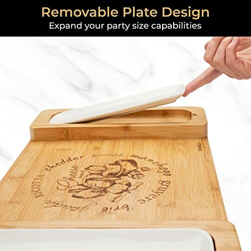 Bamboo cheese board with removable plate design.