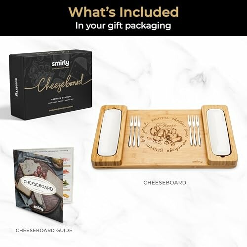 Cheeseboard set with packaging and guide.